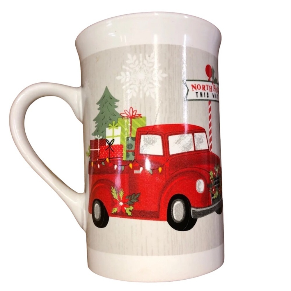 Christmas North Pole this way red chevy truck coffee mug